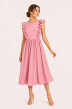 Langes Damenkleid mit Rüschen an den Schultern und weitem Rock – Helena