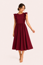 Langes Damenkleid mit Rüschen an den Schultern und weitem Rock – Helena