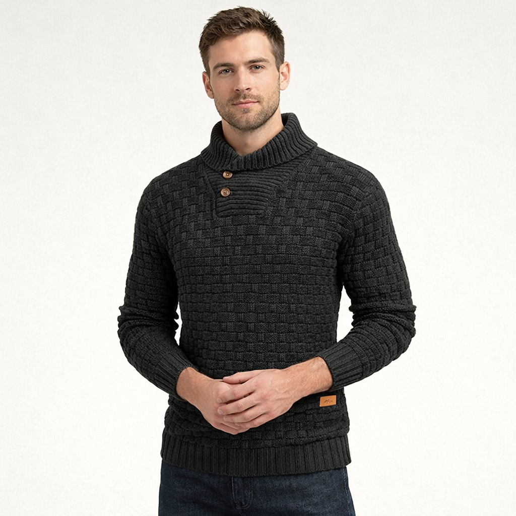 Herrenstrickpullover mit geknöpftem Rollkragen - Keldor