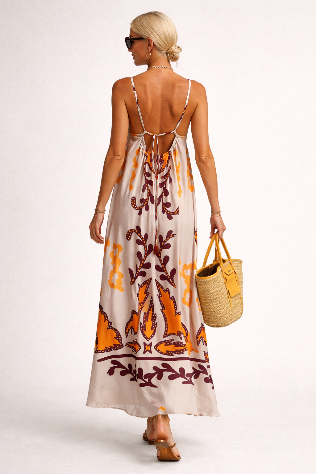 Maxikleid mit Ethnodruck und Trägern für Frauen - Alma