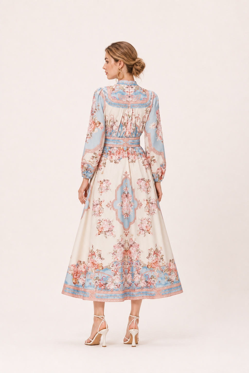 Damen Midikleid mit langen Ärmeln und Blumendruck bequem für jeden Tag - Samirha