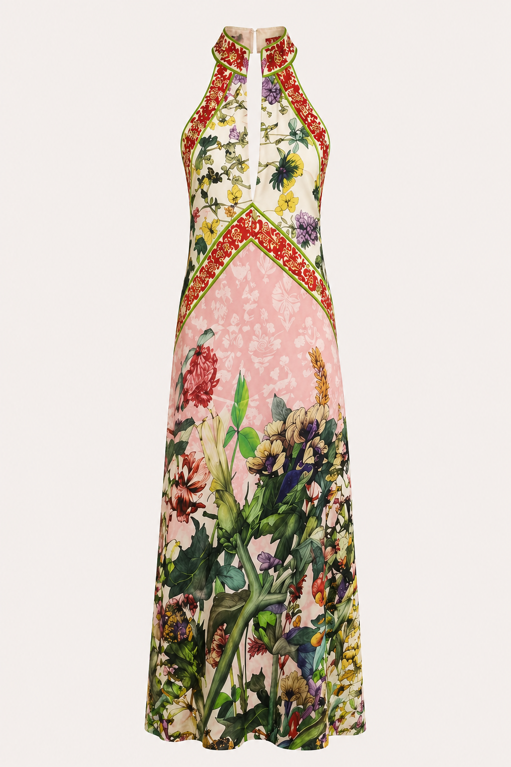 Langes Damen-Trägerkleid mit floralem Schlitz - Valery