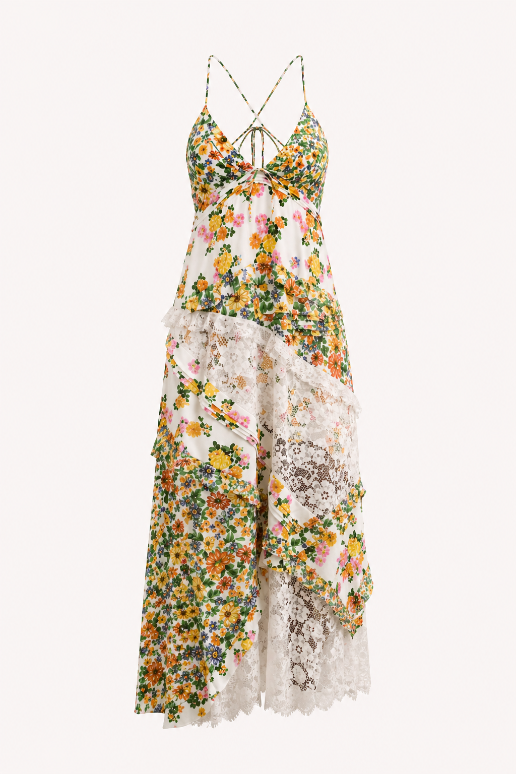 Langes Kleid mit Blumendruck Sommer Spitze - Danira