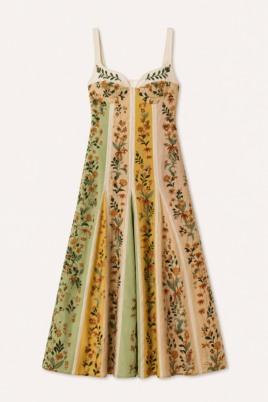 Robe midi à bretelles pour femme, imprimé floral, été, coupe cintrée - Lorena