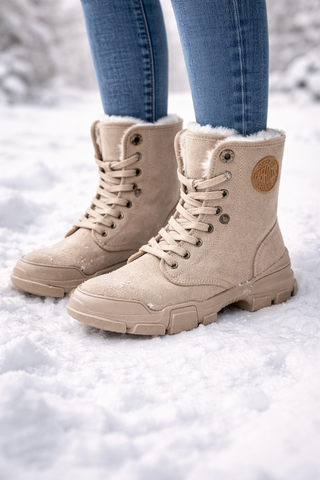 Halbhohe Damenstiefeletten, Plüsch - Rikke