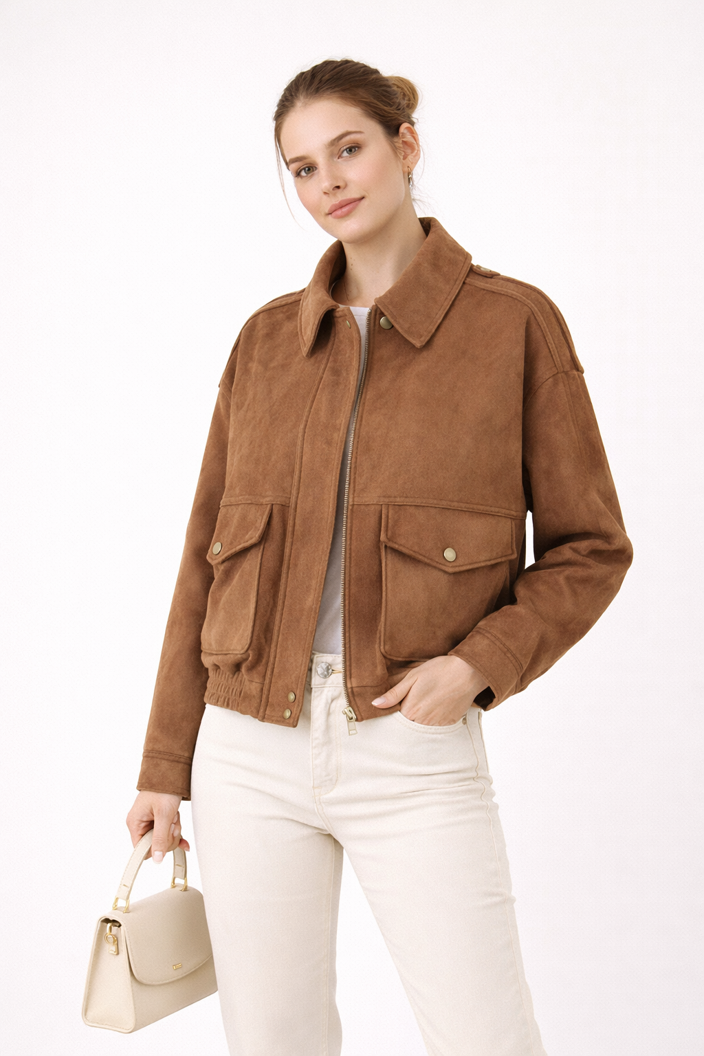Damenjacke in Wildlederoptik mit Taschen - Darsina