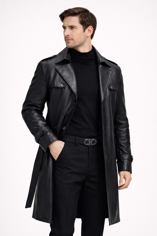Longue veste élégante en cuir pour homme - Auren