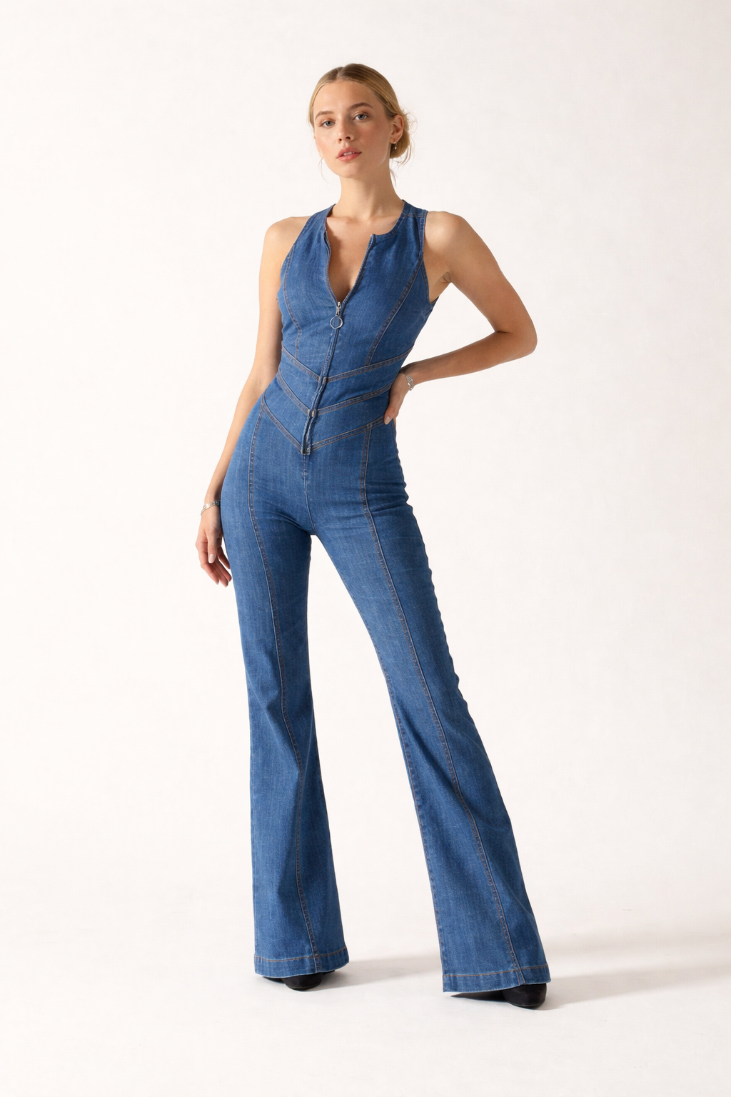 Lässiger Damen-Jumpsuit aus Denim mit Reißverschluss - Yselle