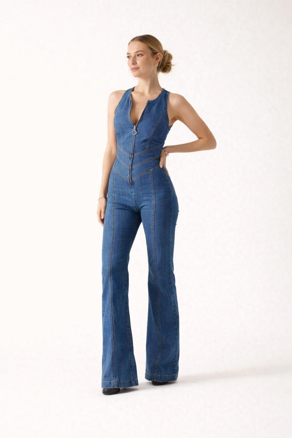 Lässiger Damen-Jumpsuit aus Denim mit Reißverschluss - Yselle