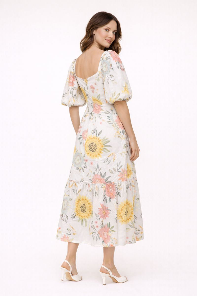 Damen-Midikleid mit Puffärmeln und Blumenmuster - Miry
