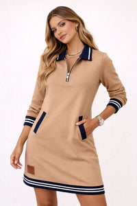 Damen Freizeitkleid mit Reißverschluss und Polokragen - Maela