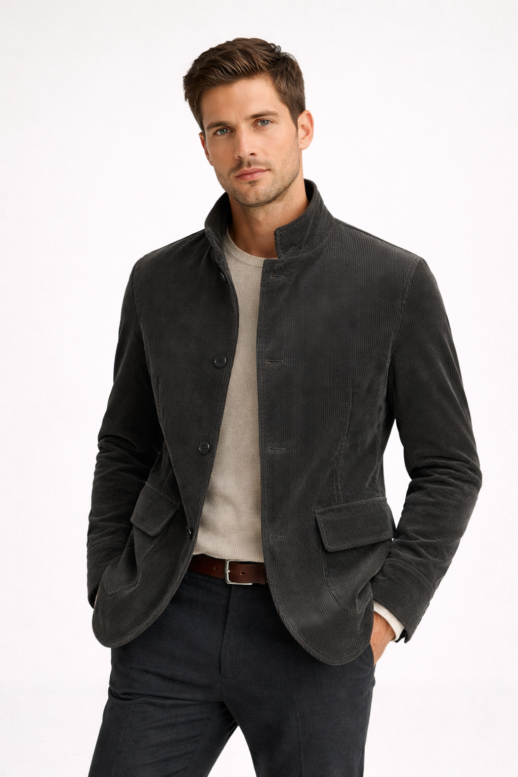 Herren Cordblazer mit Mao-Kragen und Pattentaschen - Mauro