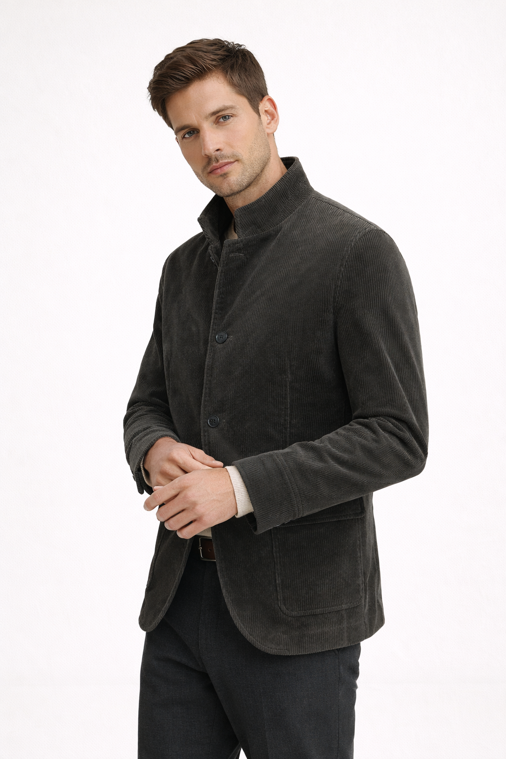 Herren Cordblazer mit Mao-Kragen und Pattentaschen - Mauro
