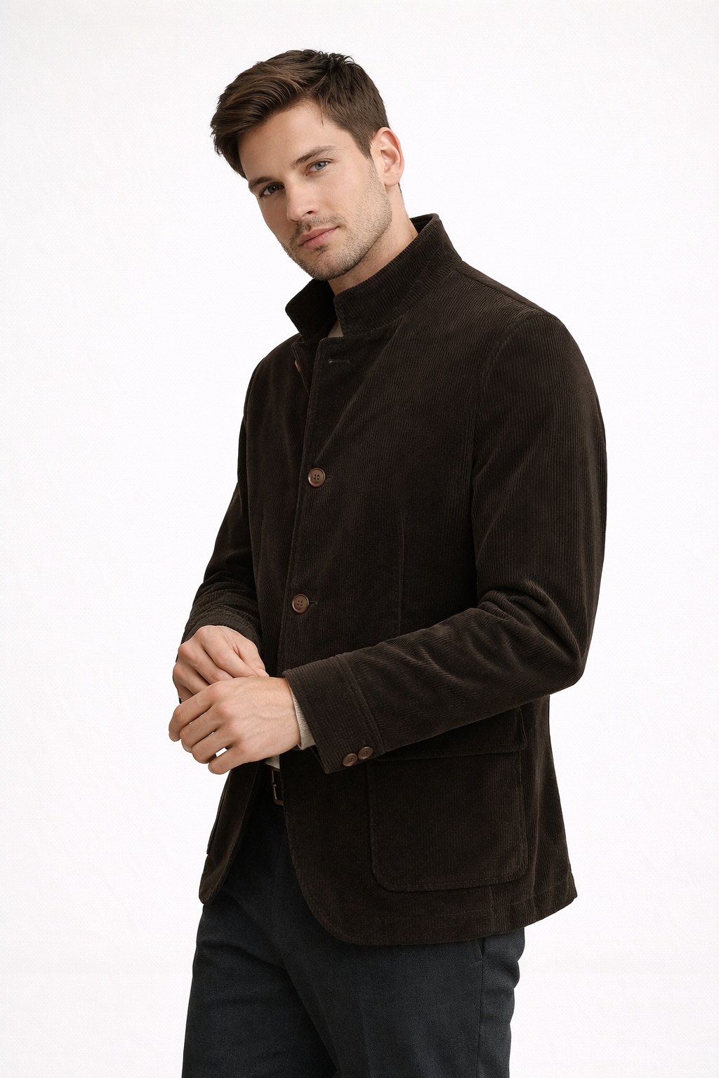 Herren Cordblazer mit Mao-Kragen und Pattentaschen - Mauro