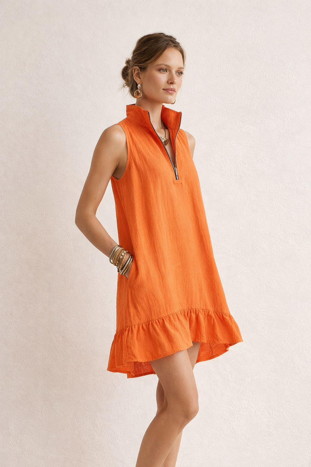 Damen kurzes ärmelloses Kleid mit Reißverschluss Ausschnitt Sommer lässigen Stil - Susanna
