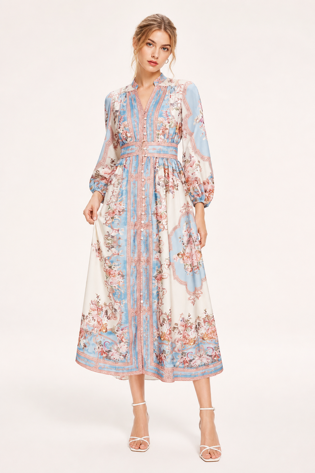 Damen Midikleid mit langen Ärmeln und Blumendruck bequem für jeden Tag - Samirha