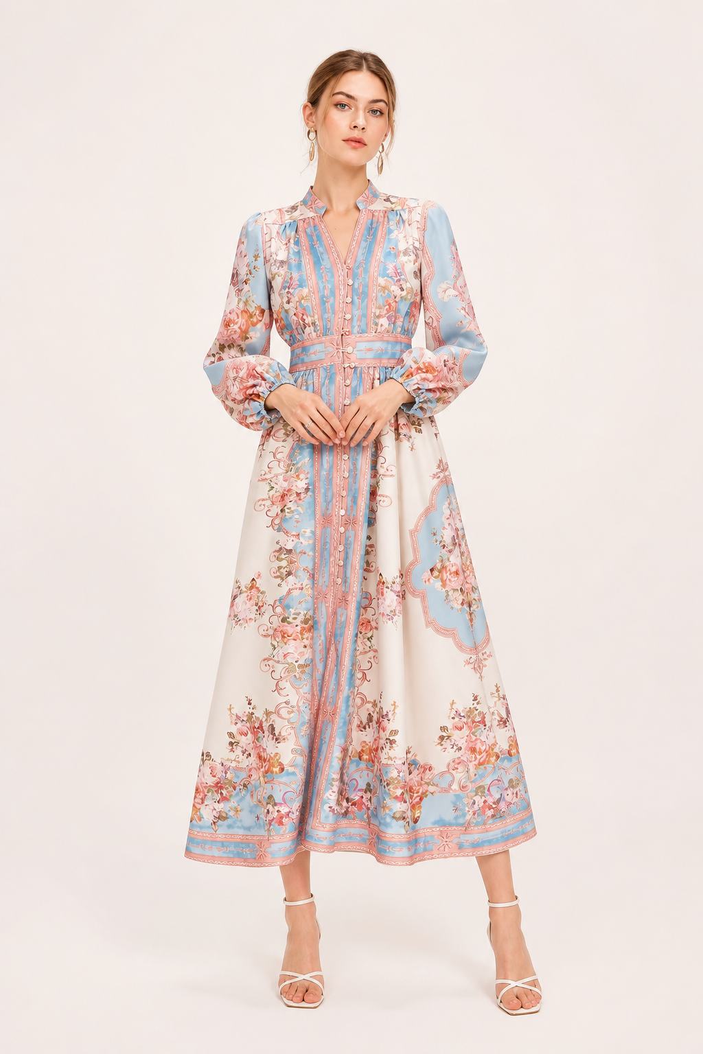 Damen Midikleid mit langen Ärmeln und Blumendruck bequem für jeden Tag - Samirha