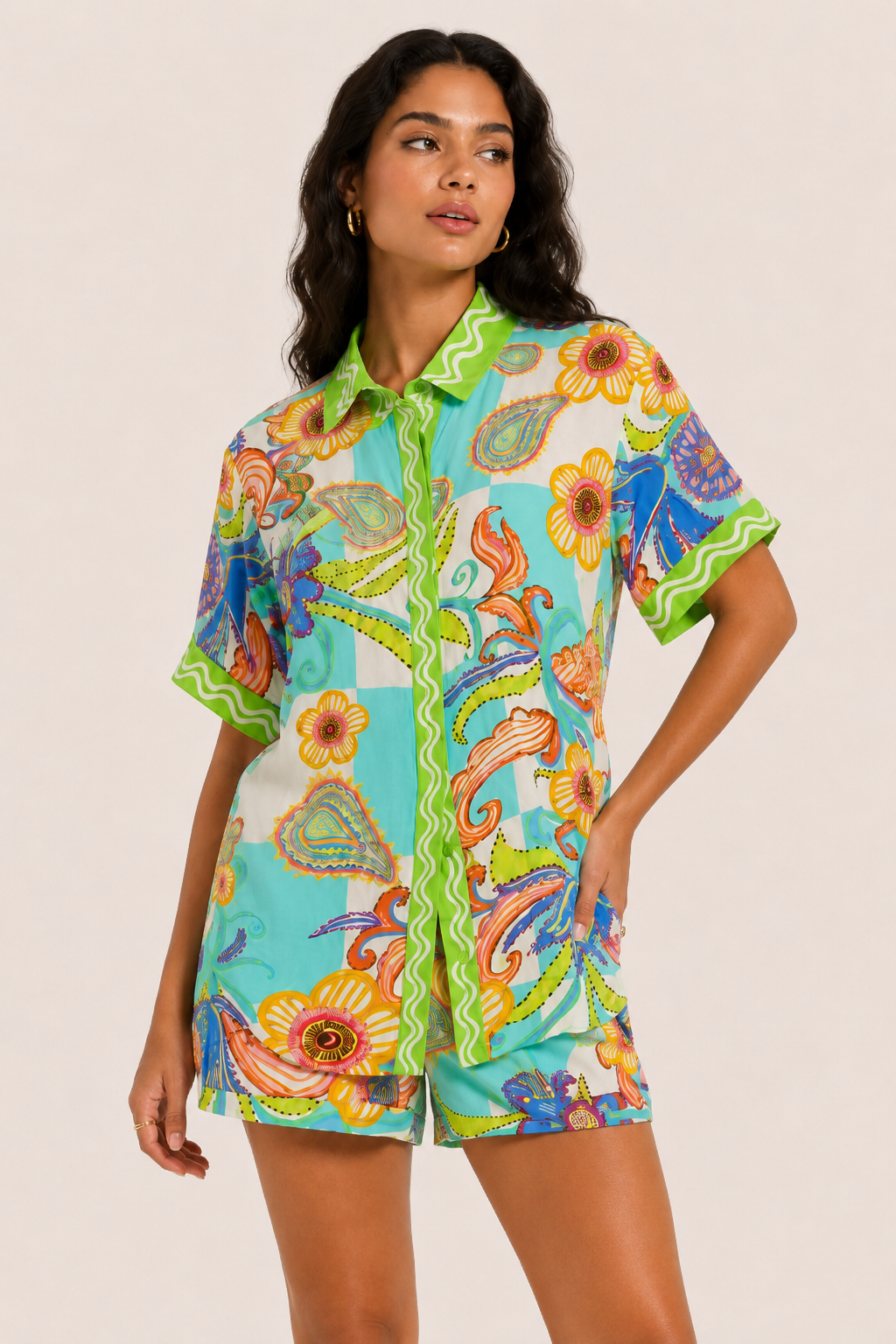 Damenset bedruckte Bluse Sommer Shorts - Tabea