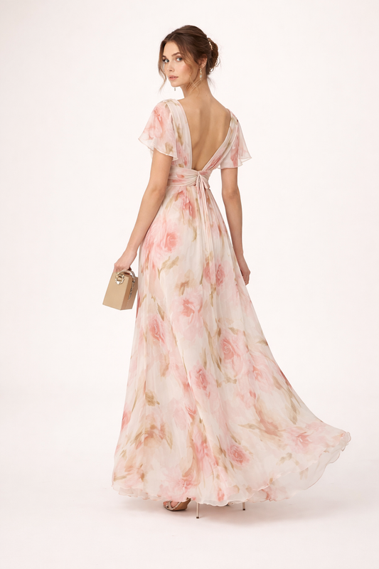 Robe longue à imprimé floral et décolleté en V pour femme - Isabella