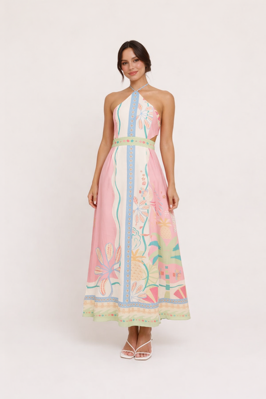 Valentina robe longue imprimée dos nu pour femme - Valentina
