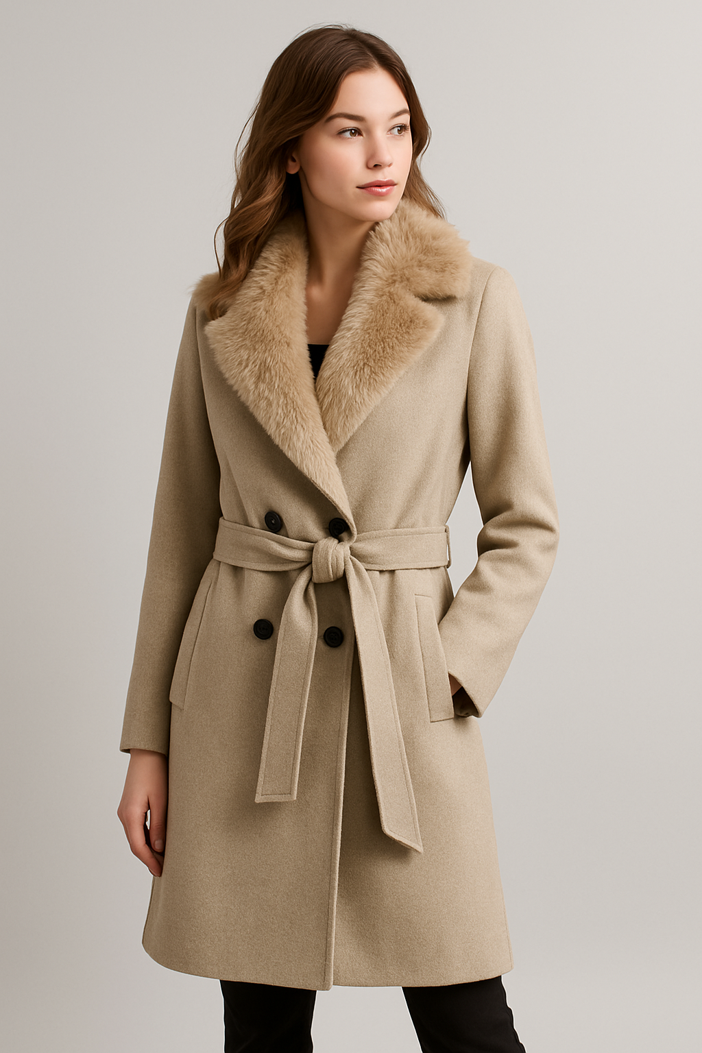 Damen Wollmantel mit Fleecekragen - Naeryn
