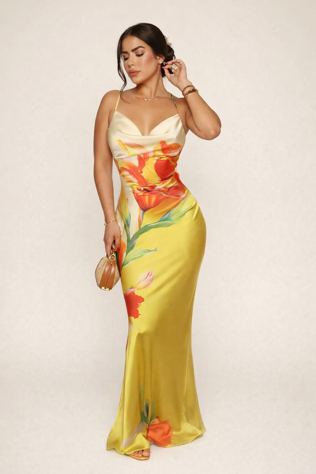 Langes Kleid mit Blumendruck und Trägern für Frauen - Anneliese