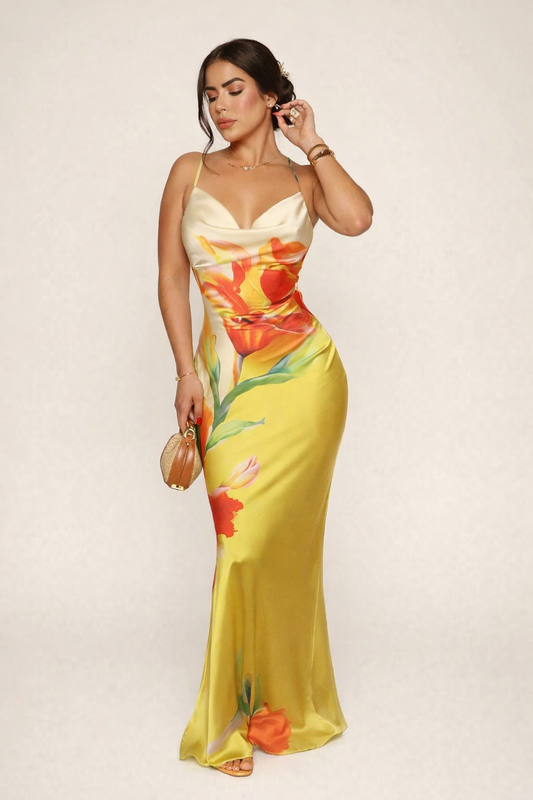 Robe longue à bretelles à imprimé floral pour femmes - Anneliese