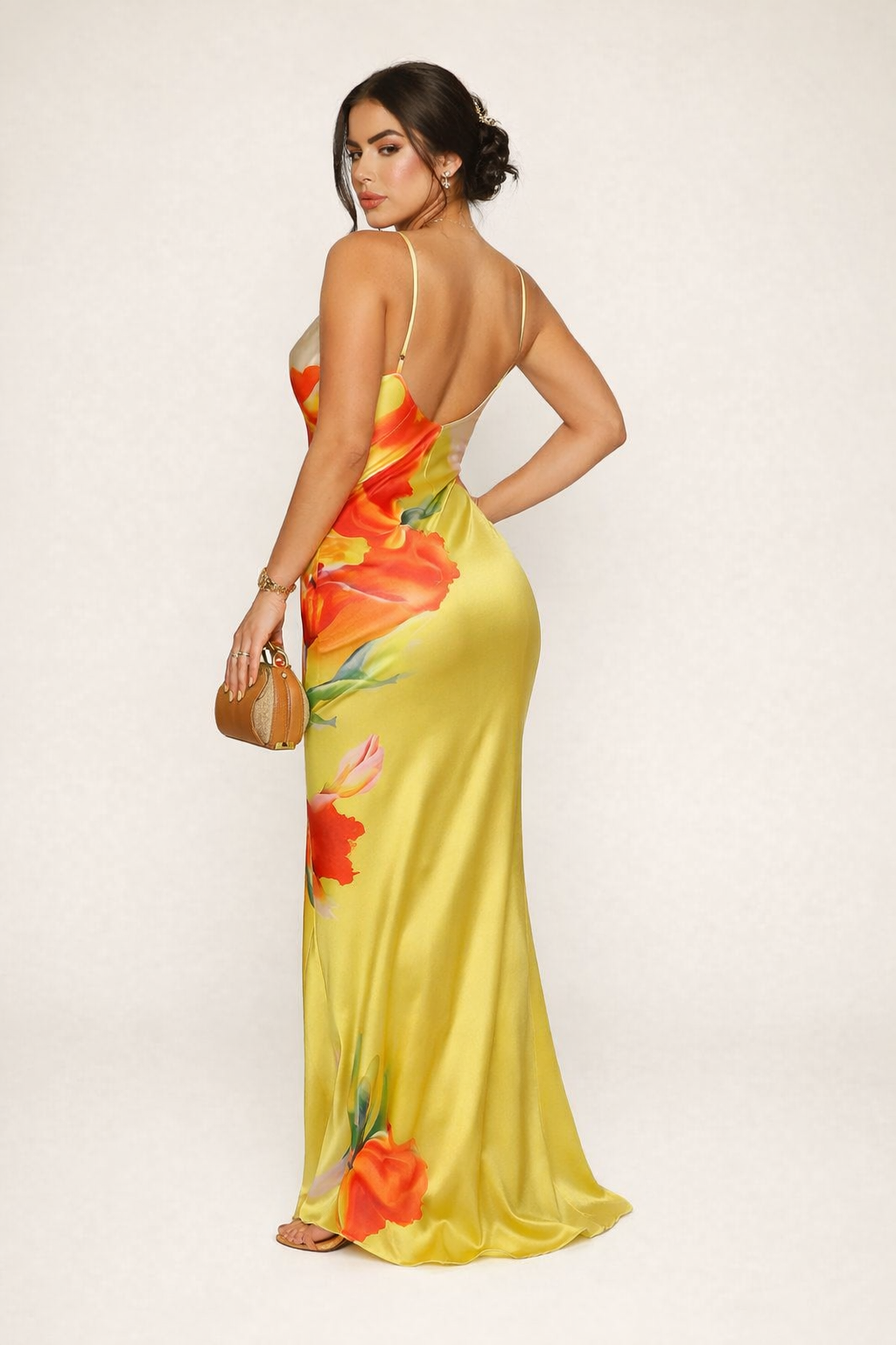 Langes Kleid mit Blumendruck und Trägern für Frauen - Anneliese