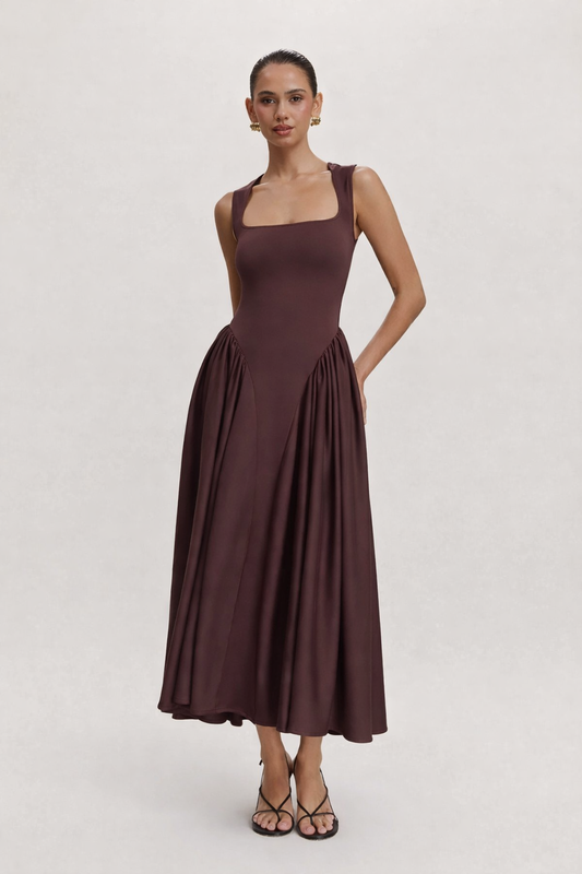 Robe midi à encolure carrée pour femmes - Brigitte