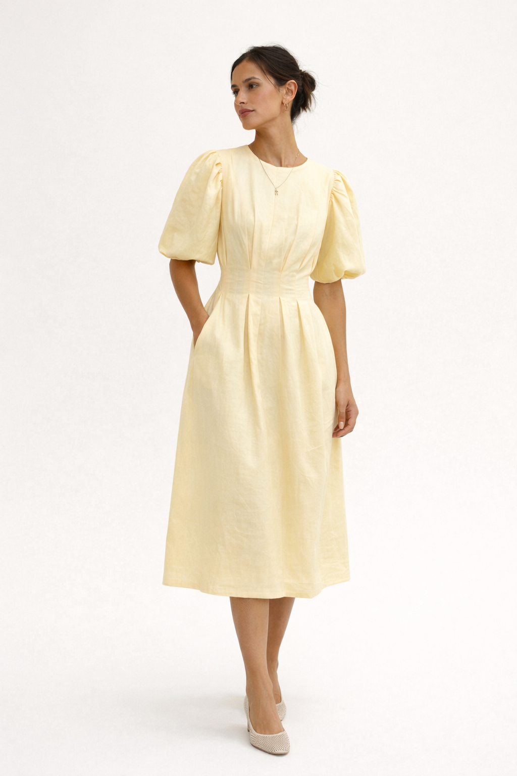 Midikleid mit Puffärmeln für Frauen - Frieda