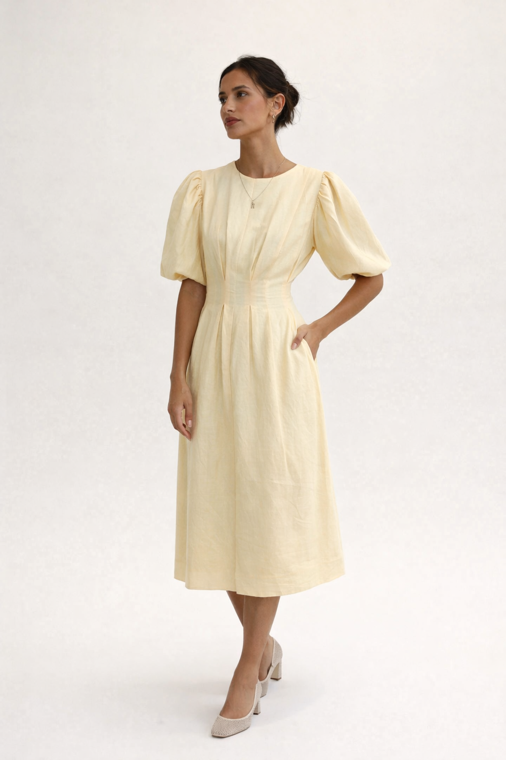 Midikleid mit Puffärmeln für Frauen - Frieda