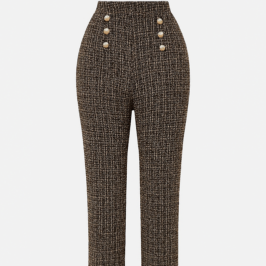 Damen-Tweedhose mit hoher Leibhöhe und Zierknöpfen - Noémie