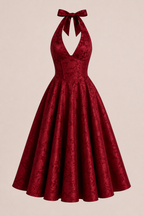 Midikleid Neckholder Frau elegant weitem Rock - Elodie