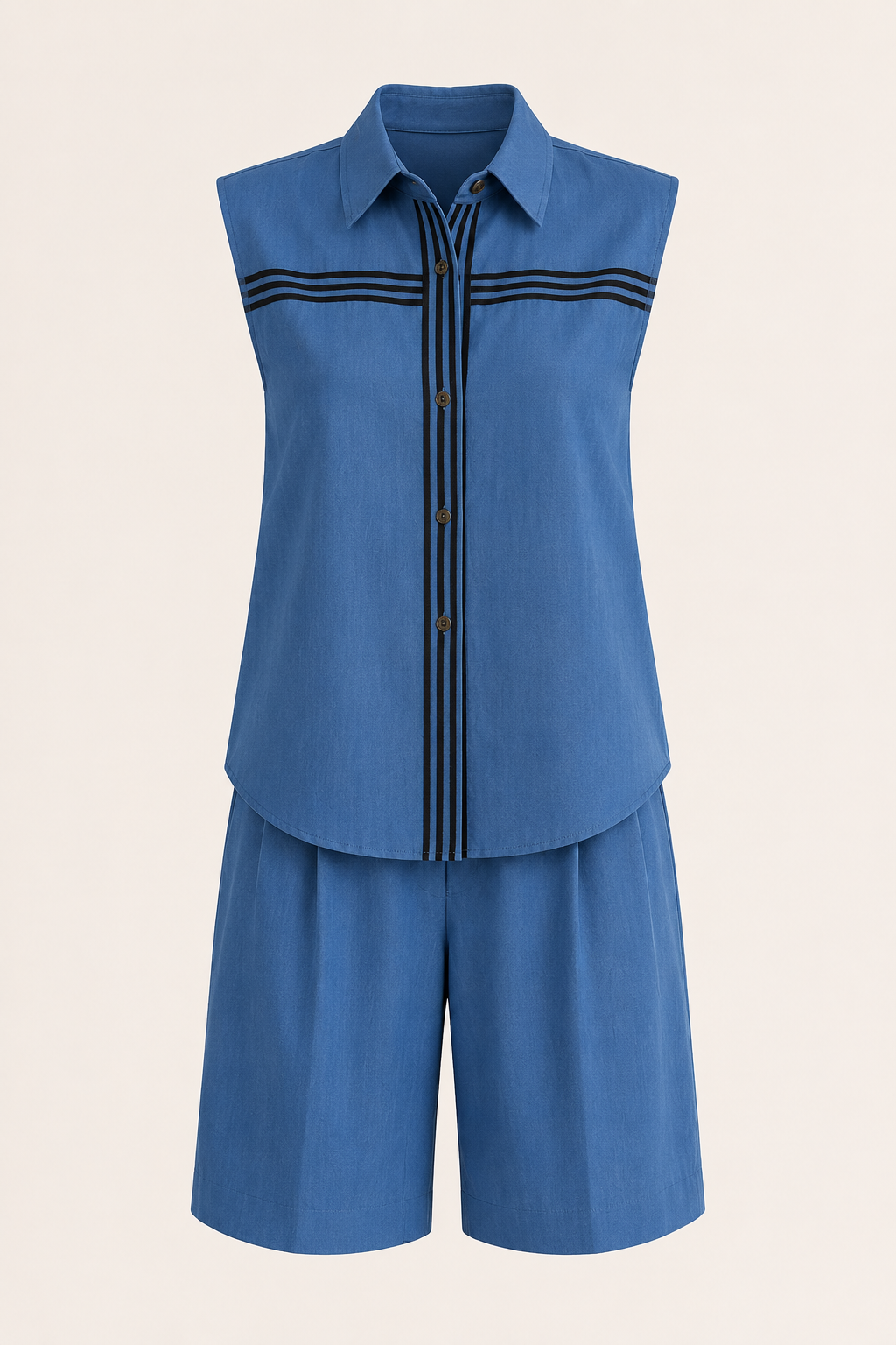 Zweiteiliges Sommer-Set für Damen mit ärmelloser Bluse und langen Shorts – Serena