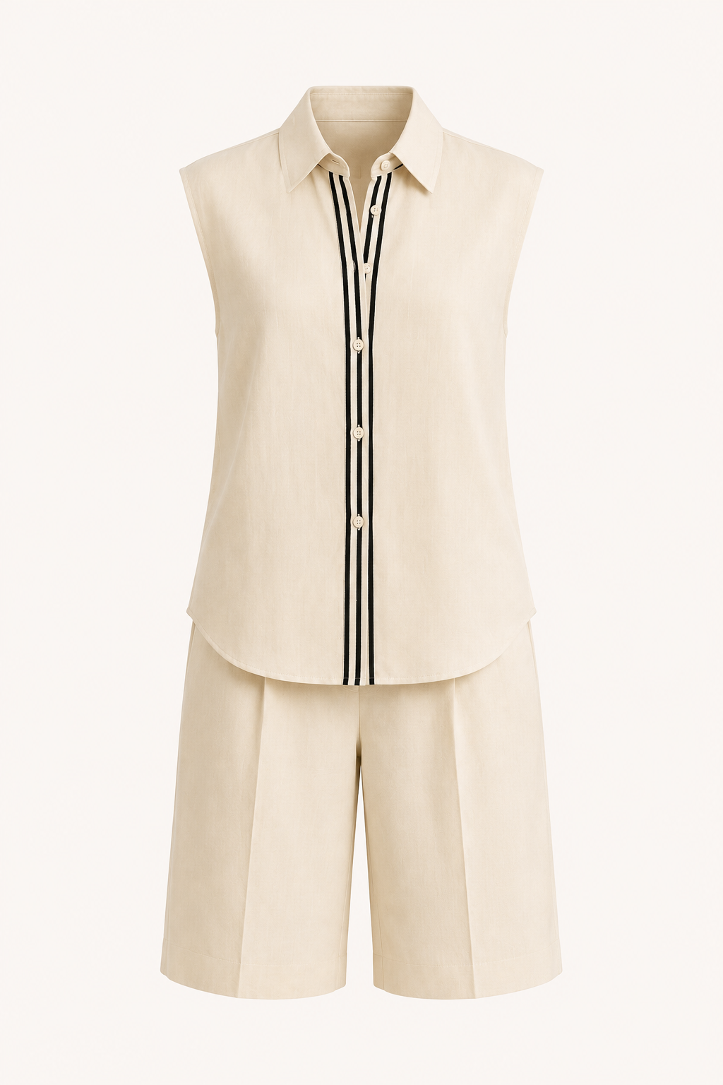 Zweiteiliges Sommer-Set für Damen mit ärmelloser Bluse und langen Shorts – Serena