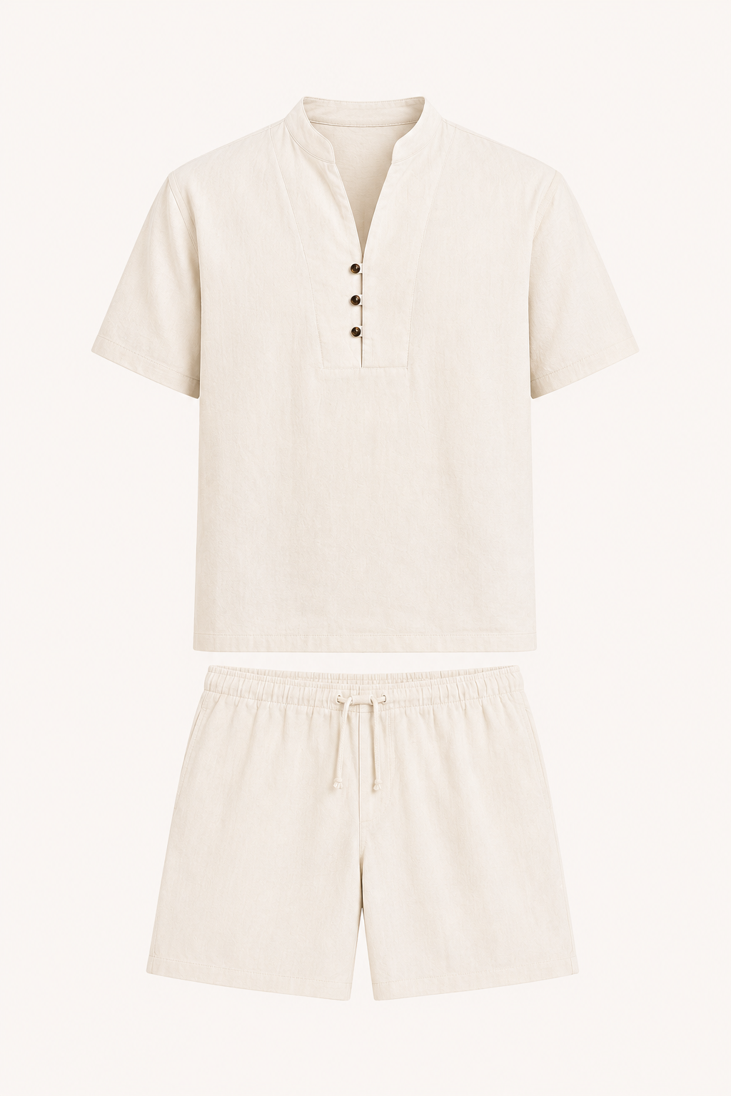Herren-Set aus Leinen und Baumwolle mit Stehkragen und Shorts – Armin