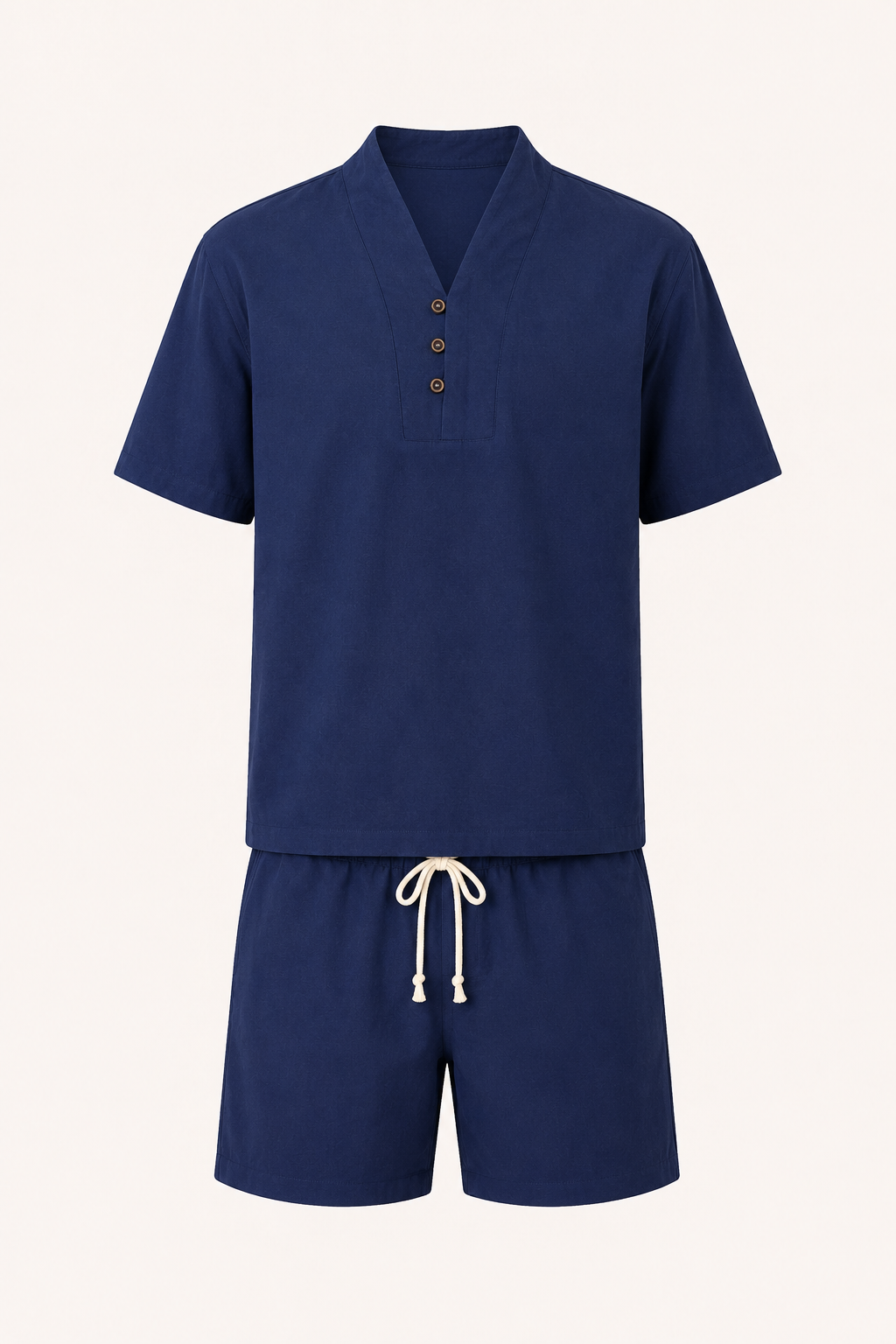 Herren-Set aus Leinen und Baumwolle mit Stehkragen und Shorts – Armin