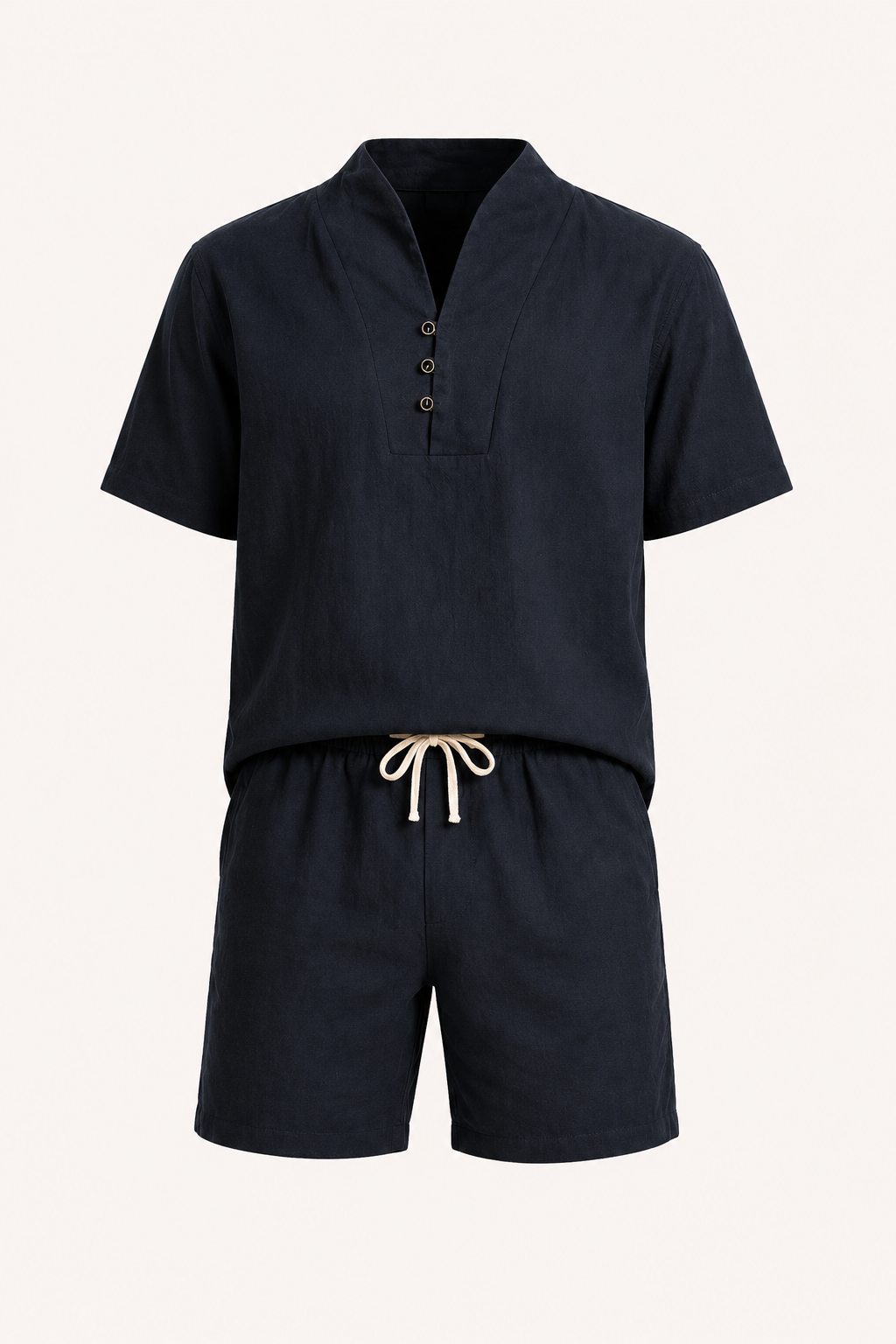 Herren-Set aus Leinen und Baumwolle mit Stehkragen und Shorts – Armin