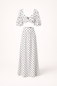 Ensemble top avec jupe maxi à manches bouffantes et imprimé à pois - Calista