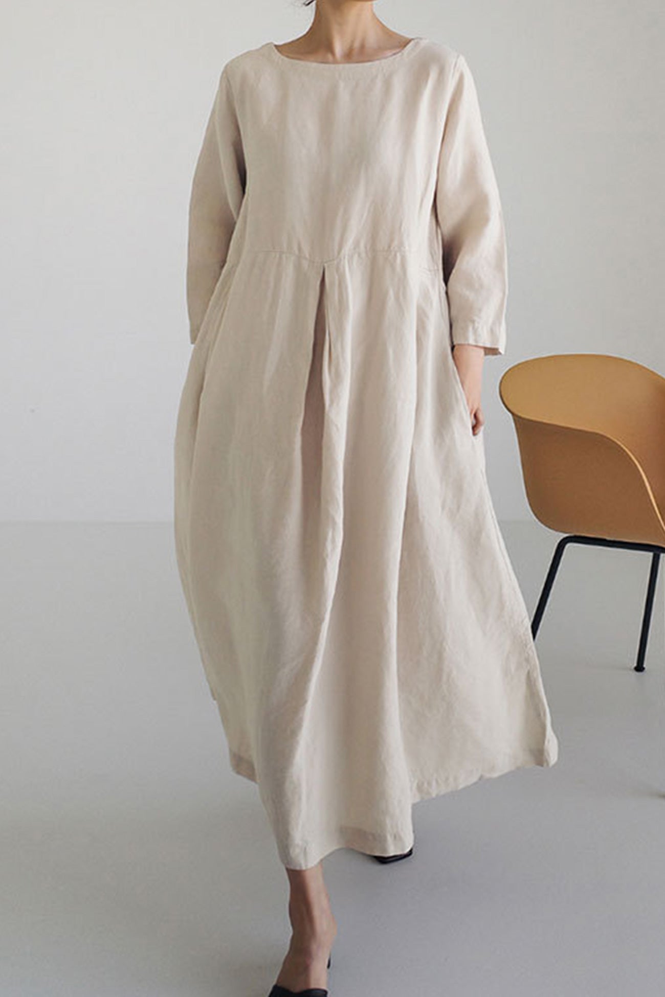 Damen Leinenkleid locker atmungsaktiv Midi - Elisa