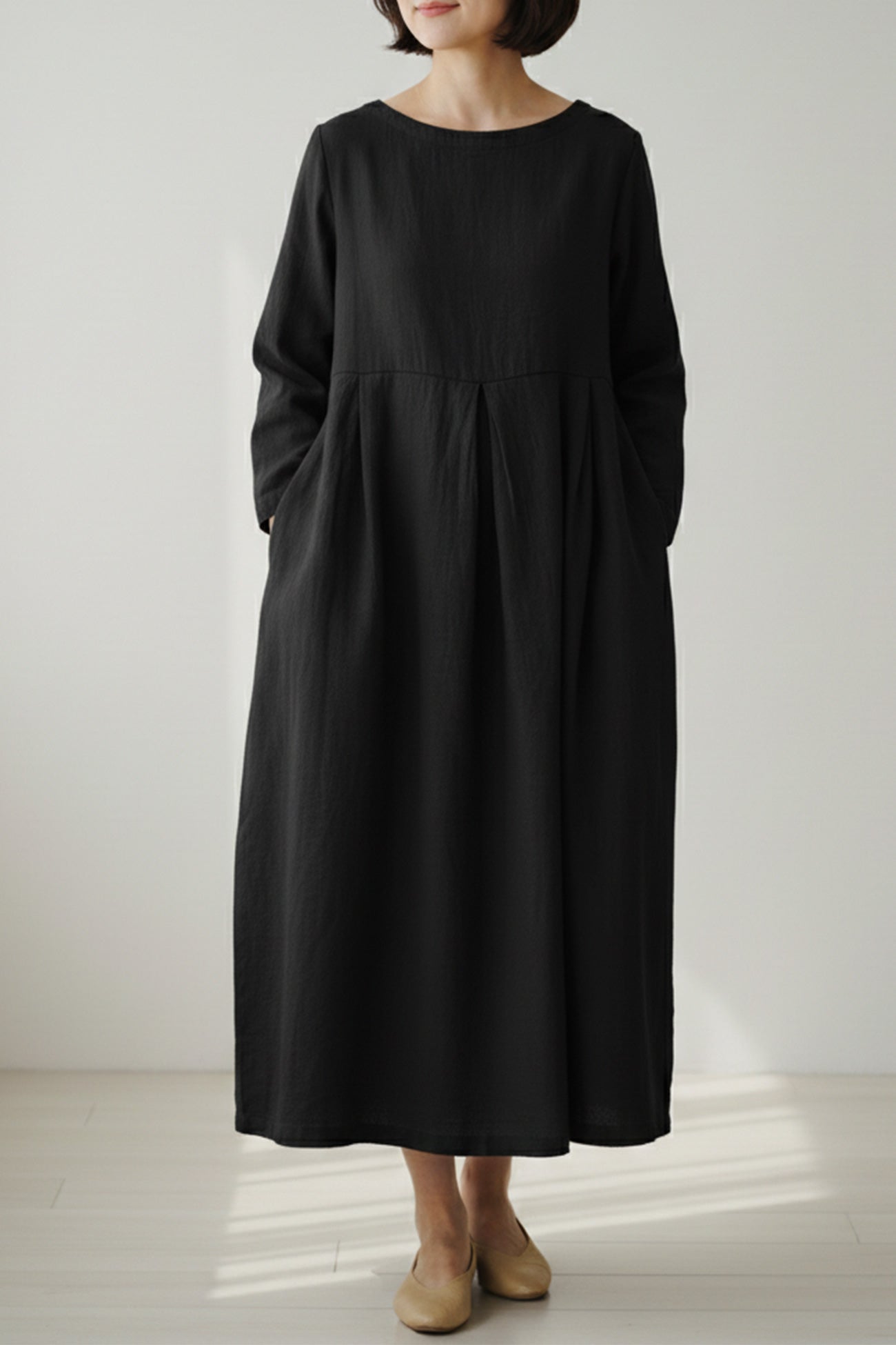 Damen Leinenkleid locker atmungsaktiv Midi - Elisa