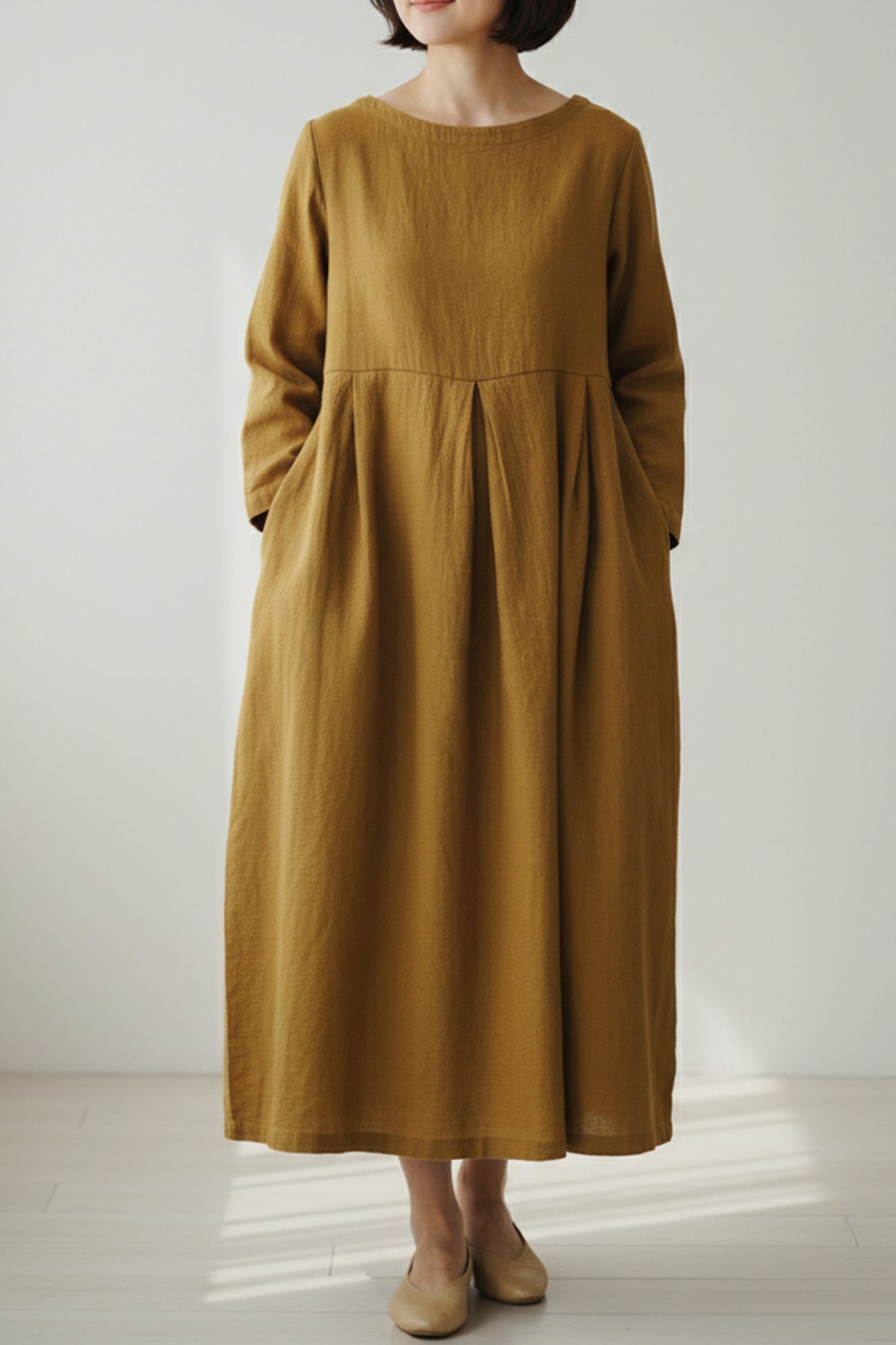 Damen Leinenkleid locker atmungsaktiv Midi - Elisa