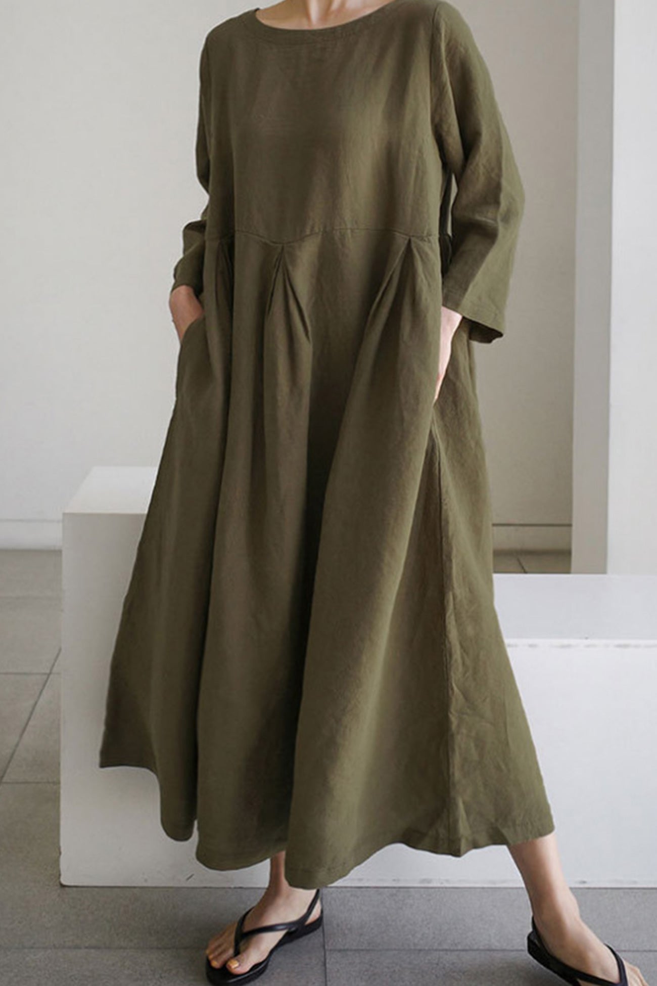 Damen Leinenkleid locker atmungsaktiv Midi - Elisa
