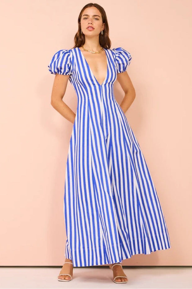 Anne - Robe femme à la mode avec manches bouffantes et rayures