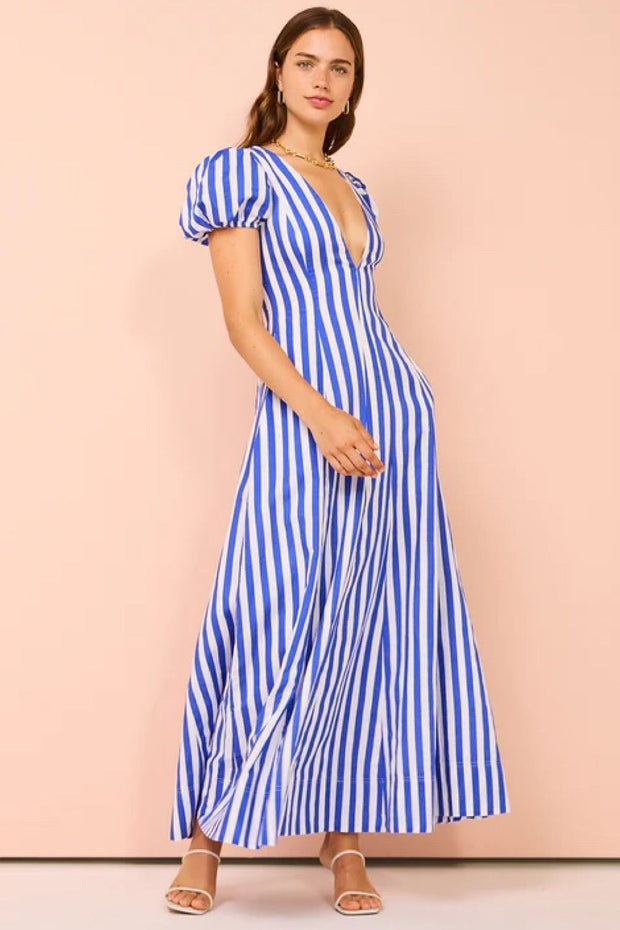 Anne - Robe femme à la mode avec manches bouffantes et rayures