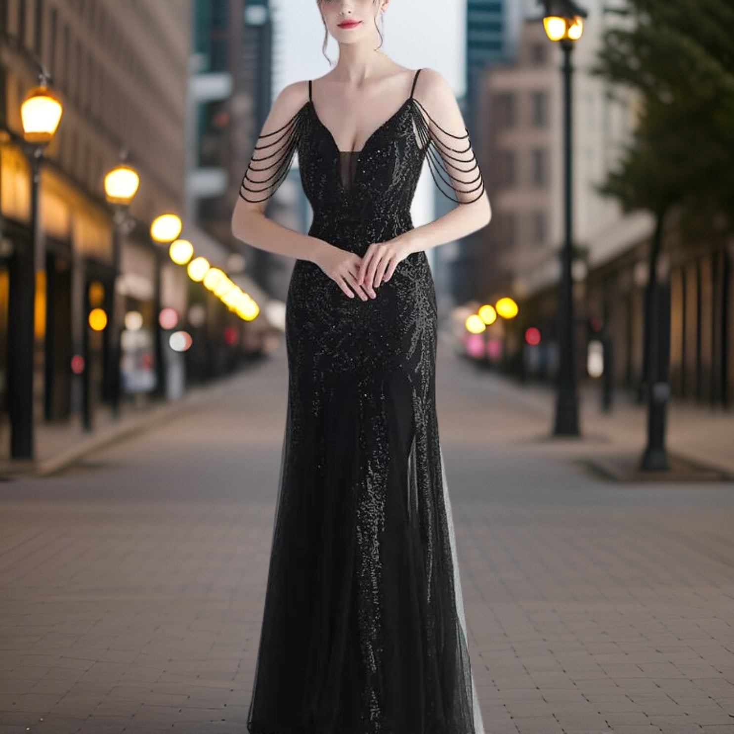 Serafina - Elegantes Perlen Abendkleid