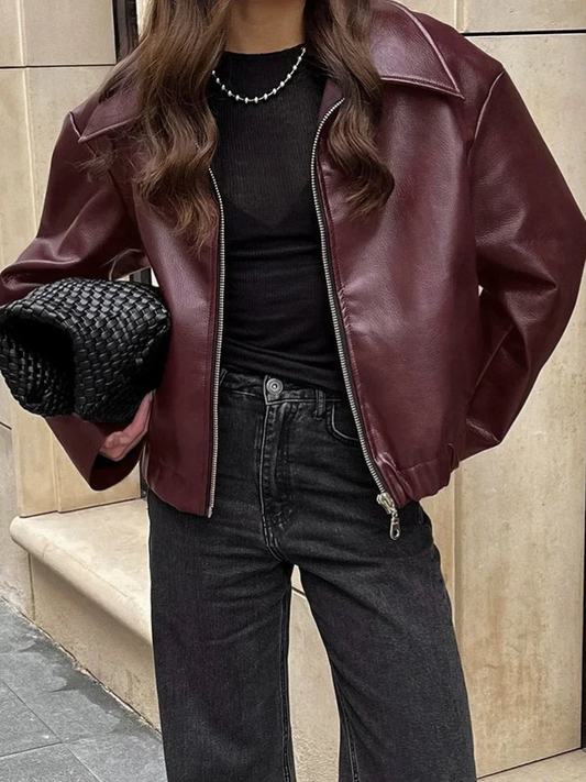 Veste à effet en cuir végétalien de qualité supérieure pour femme - Maelle