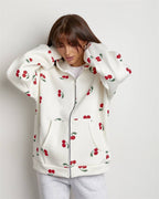 Damen Sweatshirt mit Kapuze und Reißverschluss mit Kirsche Druck - Mely