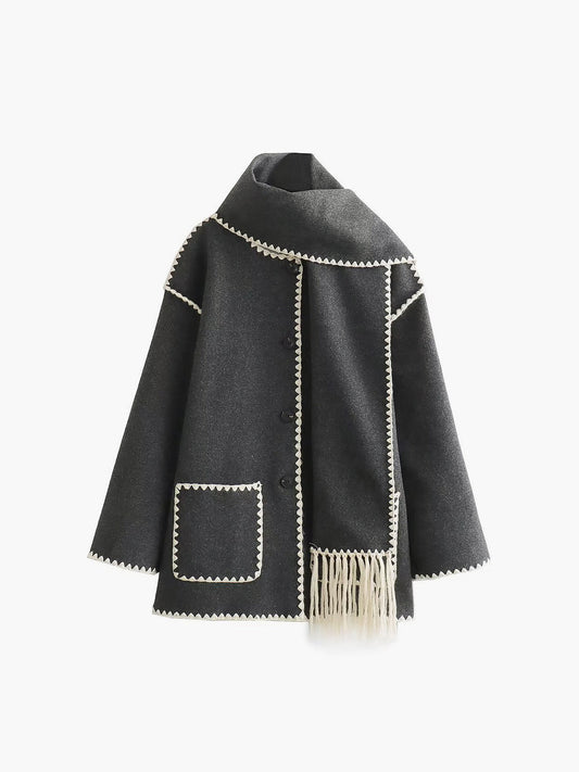 Veste pour femmes avec passepoils contrastés et écharpe élégante - Alesha