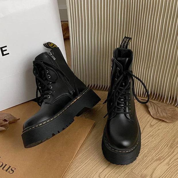 Xime - Bottes classiques en cuir pour dames avec plateforme